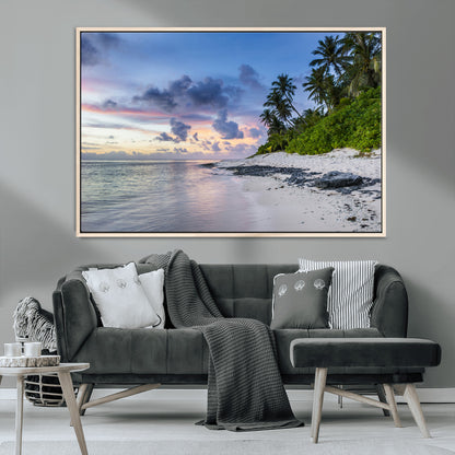 75045485-MGV-CV-36X24-Tropical Beach Wall Art Canvas Print, Framed Sunset Glow Art Picture Print, Palm Tree Coast Perfect Tropical Coastal Decor Artwork