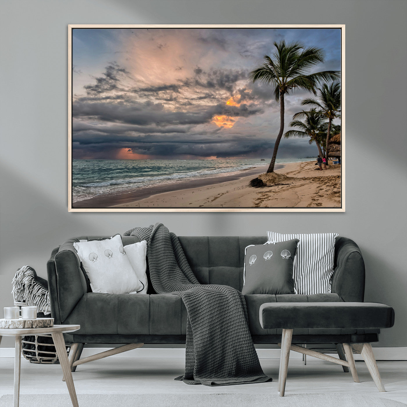 62574547-MGV-CV-36X24-Tropical Storm Wall Art Canvas Print, Framed Moody Beach Art Picture Print, Dramatic Sky Perfect Tropical Coastal Decor Artwork