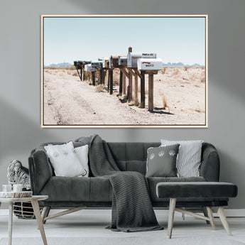54616109-MGV-CV-36X24-Desert Mailboxes Wall Art – Rustic Rural Roadside Photography Canvas Print, American Southwest Landscape Home Decor for Living