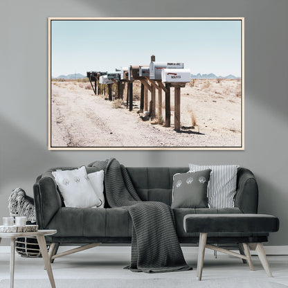 54616109-MGV-CV-36X24-Desert Mailboxes Wall Art – Rustic Rural Roadside Photography Canvas Print, American Southwest Landscape Home Decor for Living