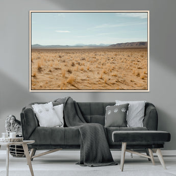 55918919-MGV-CV-36X24-Desert Landscape Wall Art – Golden Grass Plains and Mountain Horizon Canvas Print, Southwest Nature Photography Decor for Living