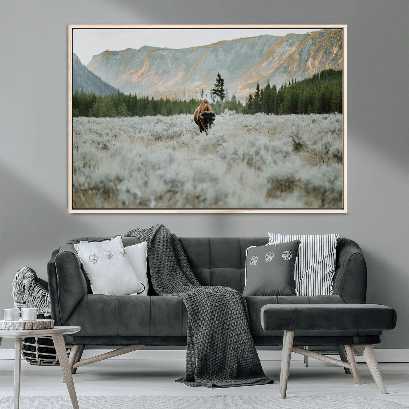 41674074-MGV-CV-36X24-Bison Wall Art – American Buffalo Wildlife Photography Canvas Print, Western Mountain Landscape Artwork Rustic Nature Decor for