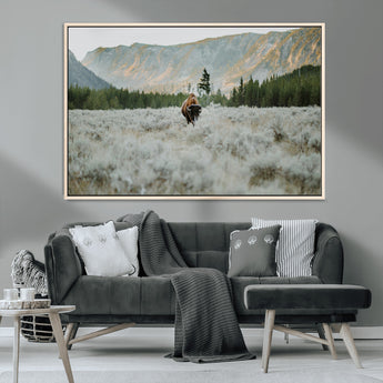 41674074-MGV-CV-36X24-Bison Wall Art – American Buffalo Wildlife Photography Canvas Print, Western Mountain Landscape Artwork Rustic Nature Decor for