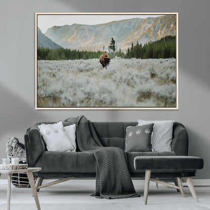 41674074-MGV-CV-36X24-Bison Wall Art – American Buffalo Wildlife Photography Canvas Print, Western Mountain Landscape Artwork Rustic Nature Decor for