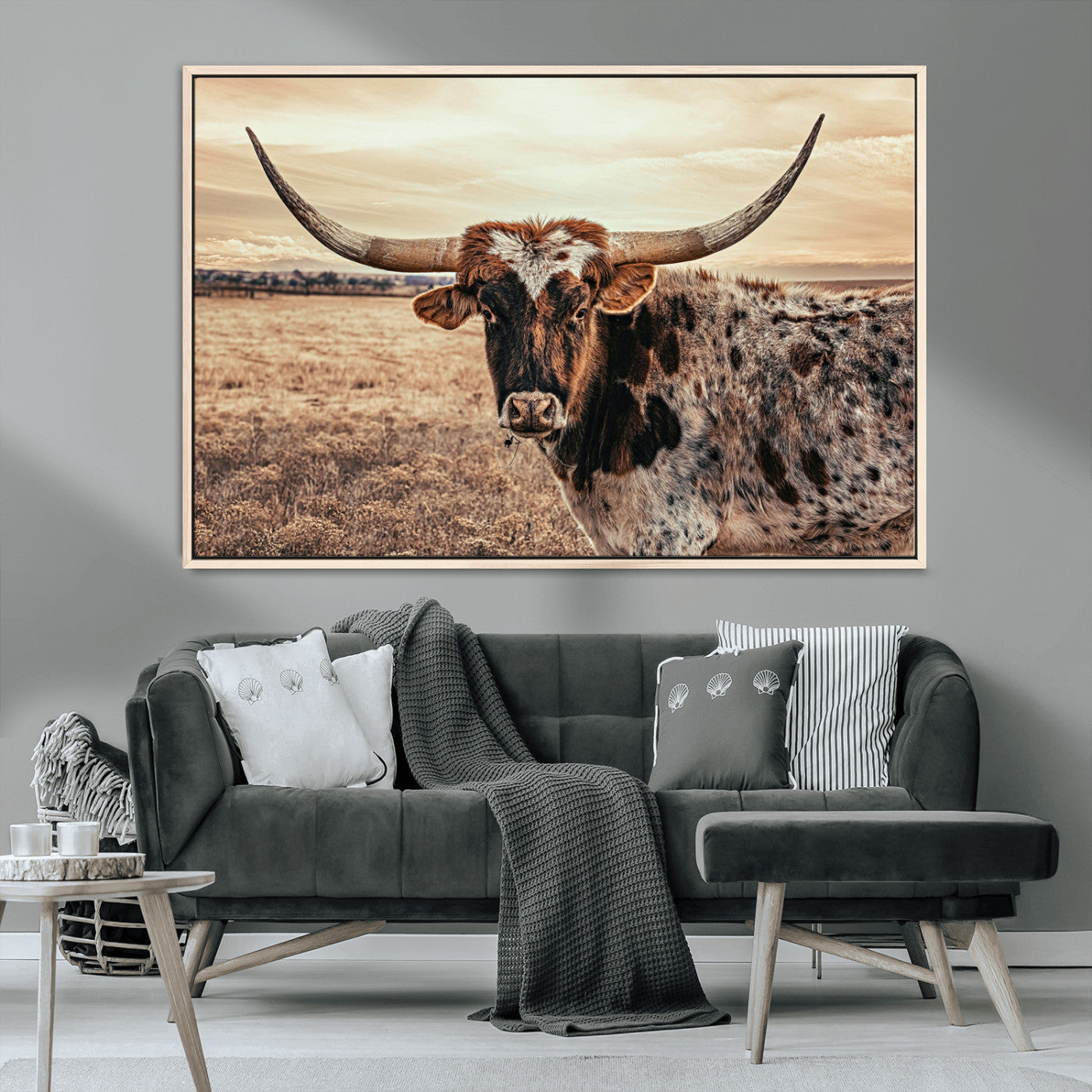 95745718-MGV-CV-36X24-Texas Longhorn Wall Art – Western Cattle Photography Canvas Print, Rustic Ranch Animal Artwork Country Farmhouse Decor for Living