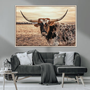 95745718-MGV-CV-36X24-Texas Longhorn Wall Art – Western Cattle Photography Canvas Print, Rustic Ranch Animal Artwork Country Farmhouse Decor for Living