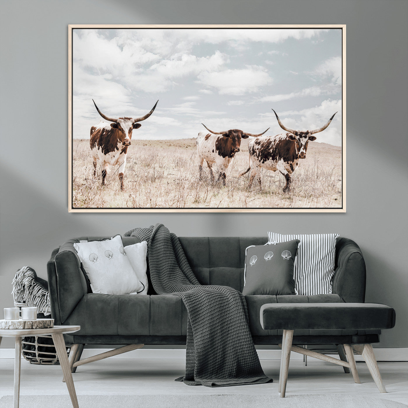 65621083-MGV-CV-36X24-Texas Longhorn Wall Art – Rustic Western Cattle Canvas Print, Southwestern Ranch Photography Decor for Living Room, Office,