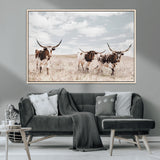 65621083-MGV-CV-36X24-Texas Longhorn Wall Art – Rustic Western Cattle Canvas Print, Southwestern Ranch Photography Decor for Living Room, Office,