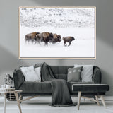 61161423-MGV-CV-36X24-Running Bison Herd Wall Art – Winter Buffalo Canvas Print, Wildlife Photography Decor for Rustic Living Room, Farmhouse, Lodge,