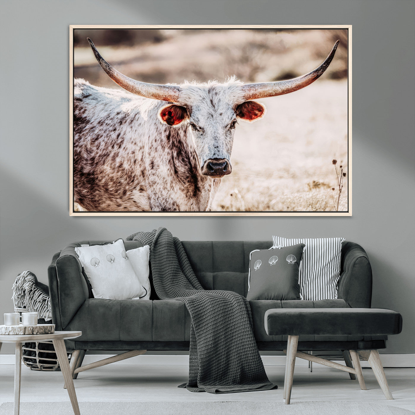 72388892-MGV-CV-36X24-Texas Longhorn Wall Art – Rustic Western Canvas Print, Cowboy Style Farmhouse Bull Artwork for Living Room, Ranch, Office or Man
