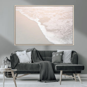 28414510-MGV-CV-36X24-Ocean Shoreline Wall Art – Minimal Coastal Beach Canvas Print, Soft Sea Foam and Sand Photography Artwork, Relaxing Nautical Decor