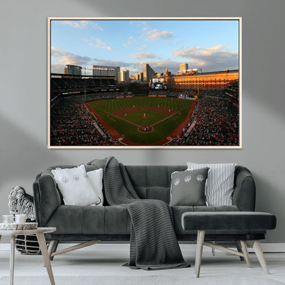 22285236-MGV-CV-36X24-Baseball Stadium Sunset – Panoramic Ballpark Canvas Wall Art, Sports Decor for Office, Man Cave, Game Room, Sports Bar, Baseball
