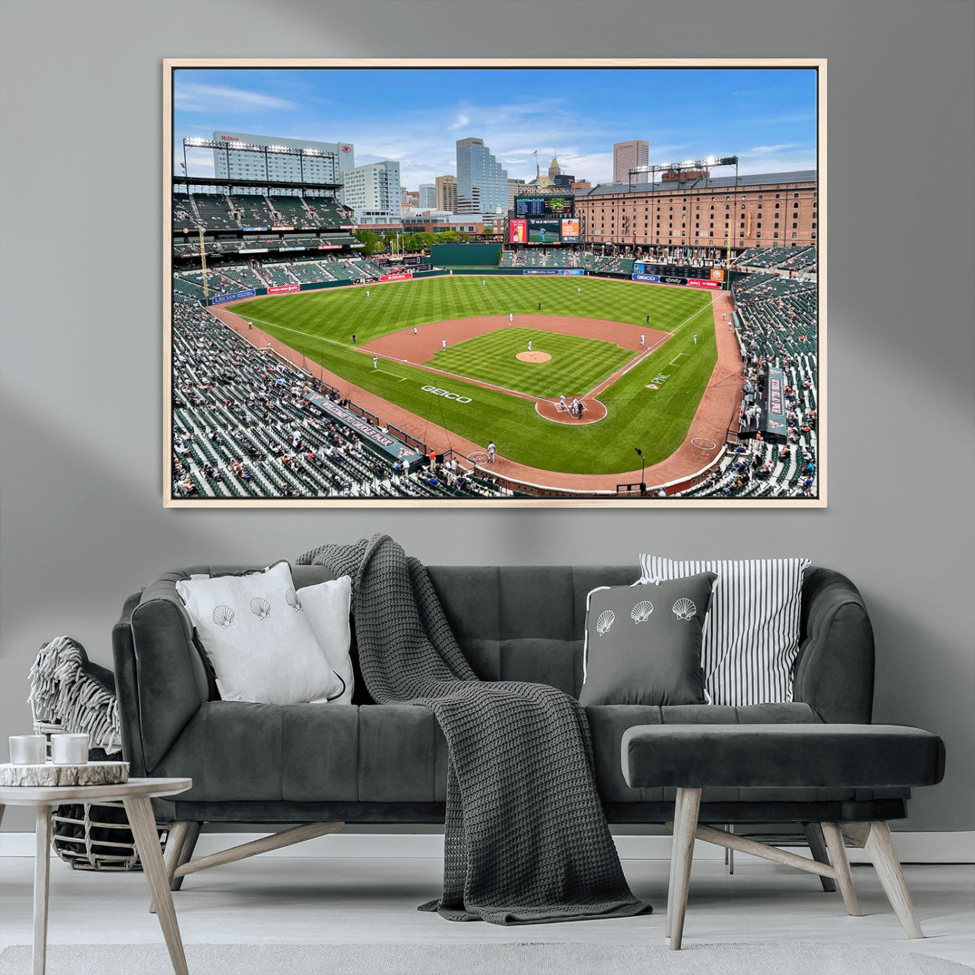 76426407-MGV-CV-36X24-Baseball Stadium Daytime – Panoramic Ballpark Canvas Wall Art, Sports Decor for Office, Man Cave, Game Room, Sports Bar, Baseball