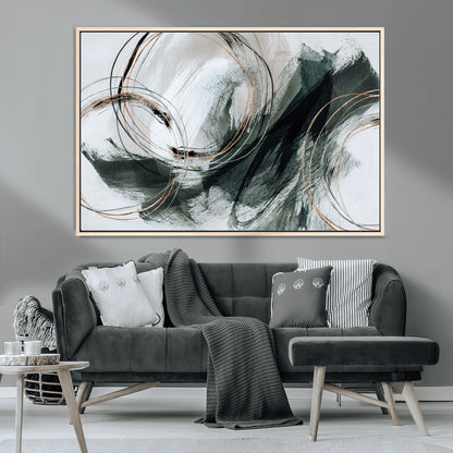 86583265-SEG-FC-90X60_Oversize_Oversize-Black and Gray Abstract Wall Art – Modern Copper Circle Canvas Print, Contemporary Minimalist Painting for Living Room, Bedroom,
