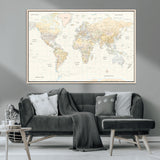 40660043-MGV-CV-36X24-World Map Wall Art – Large Detailed Atlas Style Map Print with Countries, Cities, and Oceans, Neutral Beige and Tan Educational