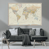 41929777-MGV-CV-36X24-World Map Wall Art – Large Detailed Political Atlas Style Map Print with Countries, Cities, and Oceans, Warm Earth Tone