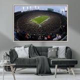 14387817-MGV-CV-36X24-Lambeau Field Stadium Wall Art – Green Bay Packers Game Day Canvas Print with Fireworks and Crowd – NFL Football Fan Man Cave
