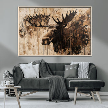 83505059-MGV-CV-36X24-Majestic Moose Wall Art – Rustic Animal Canvas Painting – Wilderness Wildlife Decor with Earthy Tones for Cabin, Lodge, Farmhouse,