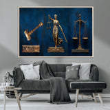 91629053-MGV-FC-36X24_Natural-Lady Justice Wall Art – Golden Gavel and Scales Canvas Print, Elegant Legal Office Decor for Lawyers, Judges, Courtroom or Study