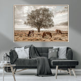 87590224-MGV-CV-36X24-Longhorn Cattle Wall Art – Rustic Western Landscape Canvas Print, Texas Farmhouse Prairie Scene for Living Room, Office, or Ranch