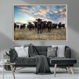 13867292-MGV-CV-36X24-Black Cattle Wall Art – Rustic Ranch Herd Canvas Print, Western Farmhouse Country Landscape Decor for Living Room, Office, or