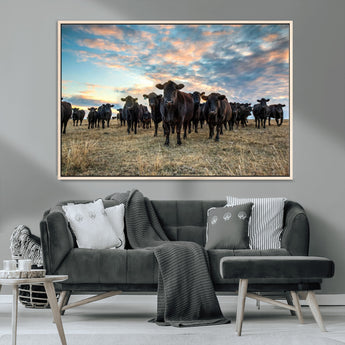 13867292-MGV-CV-36X24-Black Cattle Wall Art – Rustic Ranch Herd Canvas Print, Western Farmhouse Country Landscape Decor for Living Room, Office, or