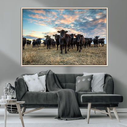 13867292-MGV-CV-36X24-Black Cattle Wall Art – Rustic Ranch Herd Canvas Print, Western Farmhouse Country Landscape Decor for Living Room, Office, or