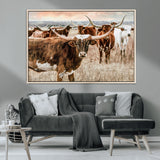 47758300-MGV-CV-36X24-Texas Longhorn Cattle Wall Art – Rustic Western Herd Canvas Print, Cowboy Ranch Farmhouse Decor for Living Room, Office, or
