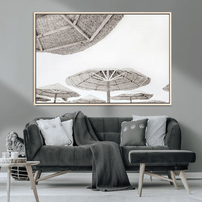 97043123-MGV-CV-36X24-Beach Umbrella Wall Art – Minimalist Coastal Canvas Print, Woven Parasol Summer Decor for Bedroom, Living Room, or Modern Beach