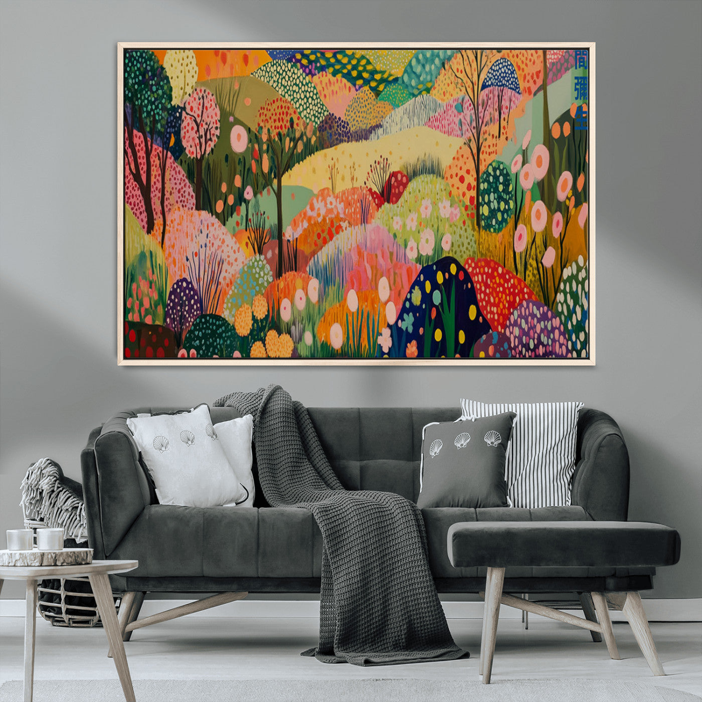79636380-MGV-CV-36X24-Colorful Abstract Landscape Wall Art – Vibrant Hills and Flowers Canvas Print, Modern Whimsical Artwork for Living Room, Bedroom,