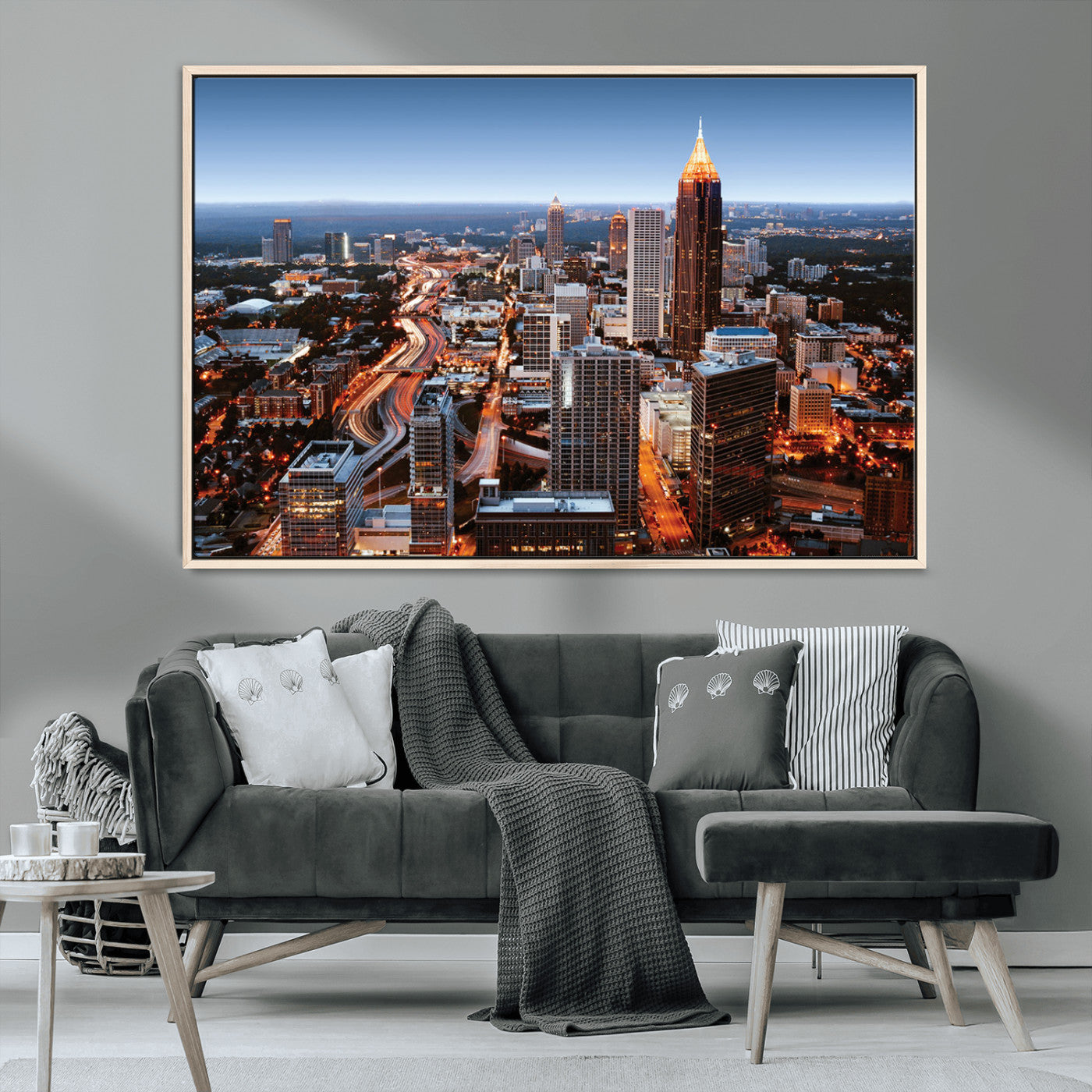 25096967-MGV-CV-36X24-Atlanta Skyline Wall Art – Vibrant Cityscape Canvas Print, Modern Night Lights Urban Decor for Office, Living Room, or Apartment