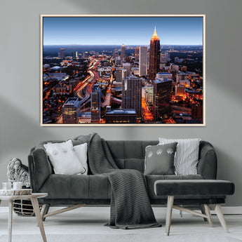 81886632-MGV-CV-36X24-Atlanta Skyline Wall Art – Vibrant City Lights Canvas Print, Modern Urban Cityscape Decor for Living Room, Office, or Apartment