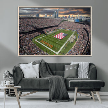 98106777-MGV-CV-36X24-Soldier Field Wall Art – Chicago Bears Stadium Canvas Print with American Flag, Game Day Football Decor for Man Cave, Bar, or