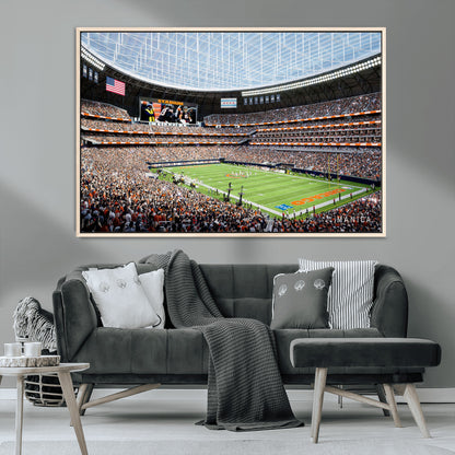 32530647-MGV-CV-36X24-Chicago Bears Stadium Wall Art – Futuristic Dome Arena Canvas Print, Modern Football Concept Design Decor for Man Cave, Bar, or