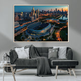 36690345-MGV-CV-36X24-Soldier Field Wall Art – Chicago Bears Stadium Aerial Night Canvas Print, City Skyline Football Decor for Living Room, Office, or