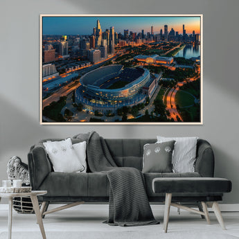 36690345-MGV-CV-36X24-Soldier Field Wall Art – Chicago Bears Stadium Aerial Night Canvas Print, City Skyline Football Decor for Living Room, Office, or