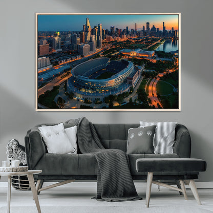36690345-MGV-CV-36X24-Soldier Field Wall Art – Chicago Bears Stadium Aerial Night Canvas Print, City Skyline Football Decor for Living Room, Office, or