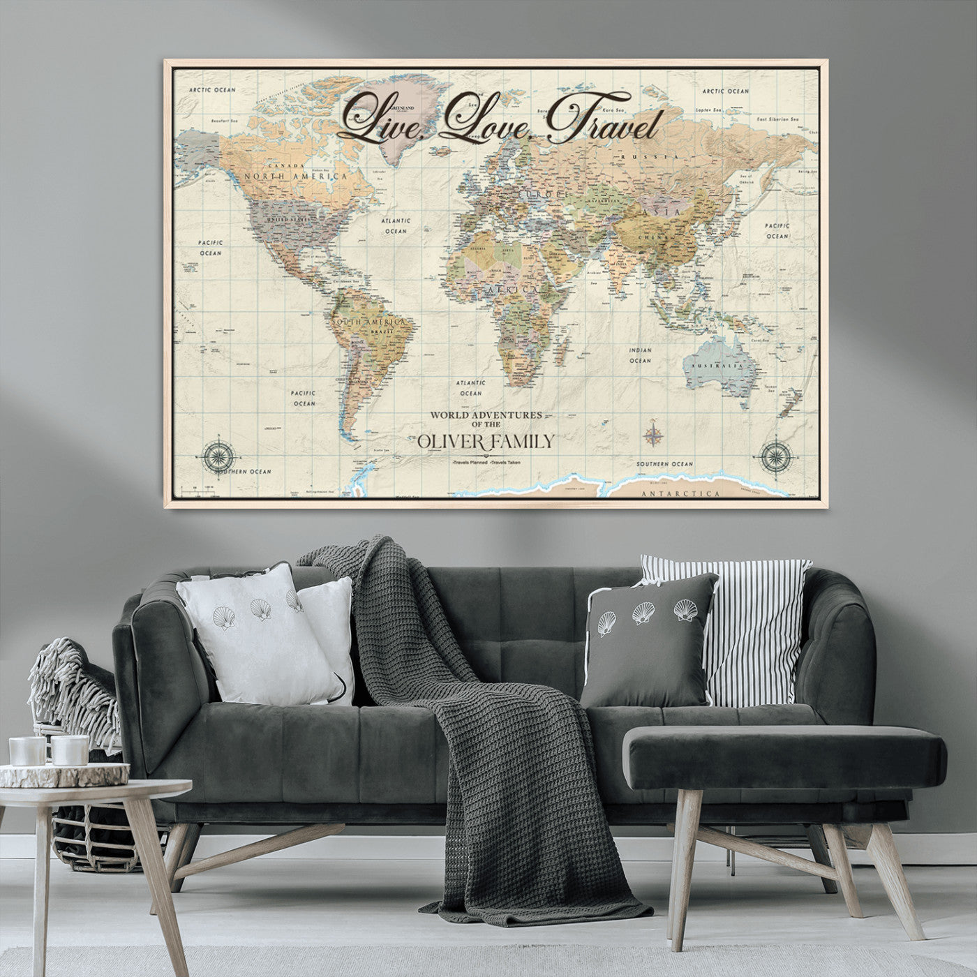 19479008-MGV-CV-36X24-Live Love Travel Wall Art – Detailed World Map Canvas Print, Adventure Decor for Living Room, Office or Bedroom, Travel Gift for