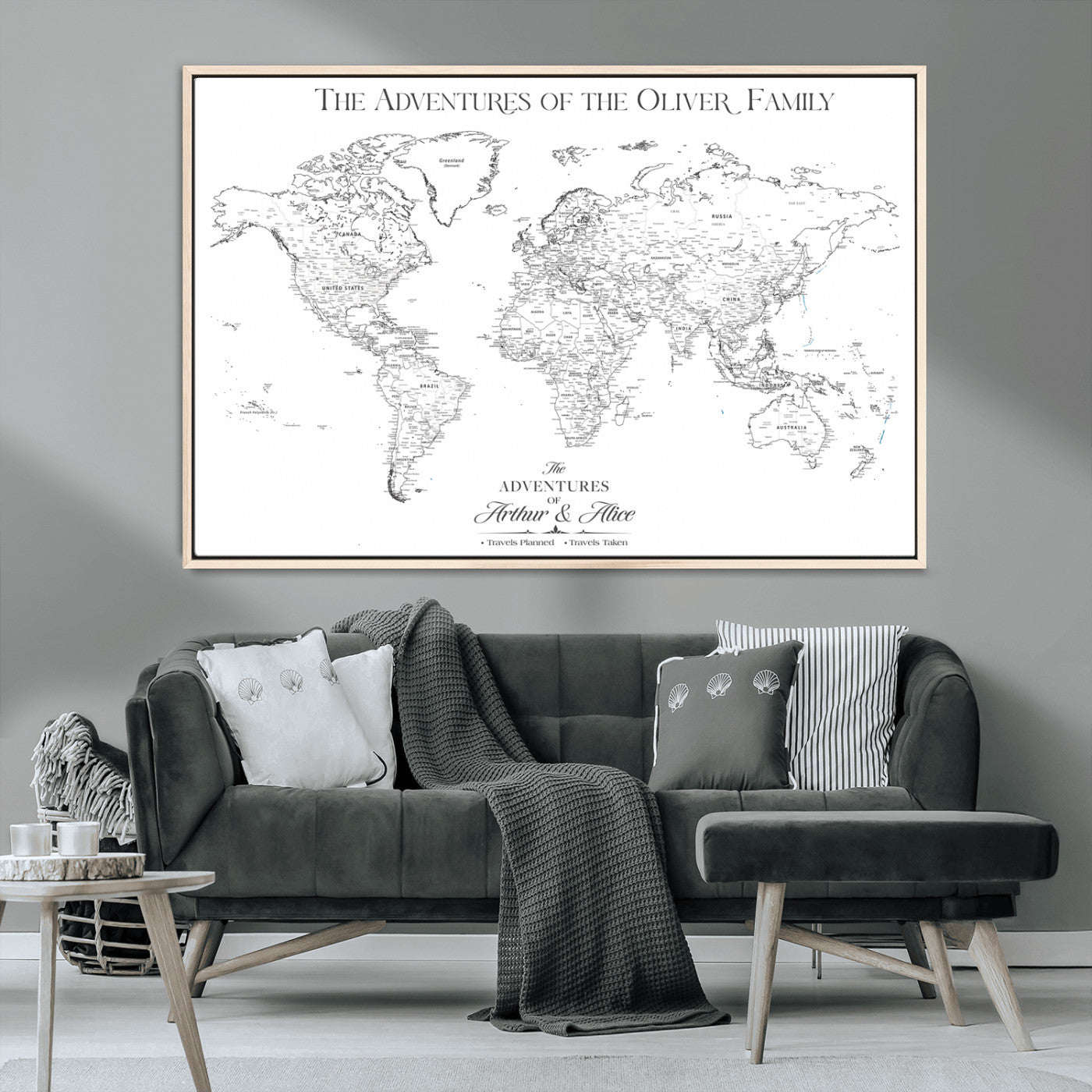 21029247-MGV-CV-36X24-Minimalist World Map Wall Art – Black and White Travel Adventure Print, Modern Family Travel Map Decor for Living Room, Bedroom,