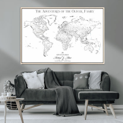 21029247-MGV-CV-36X24-Minimalist World Map Wall Art – Black and White Travel Adventure Print, Modern Family Travel Map Decor for Living Room, Bedroom,