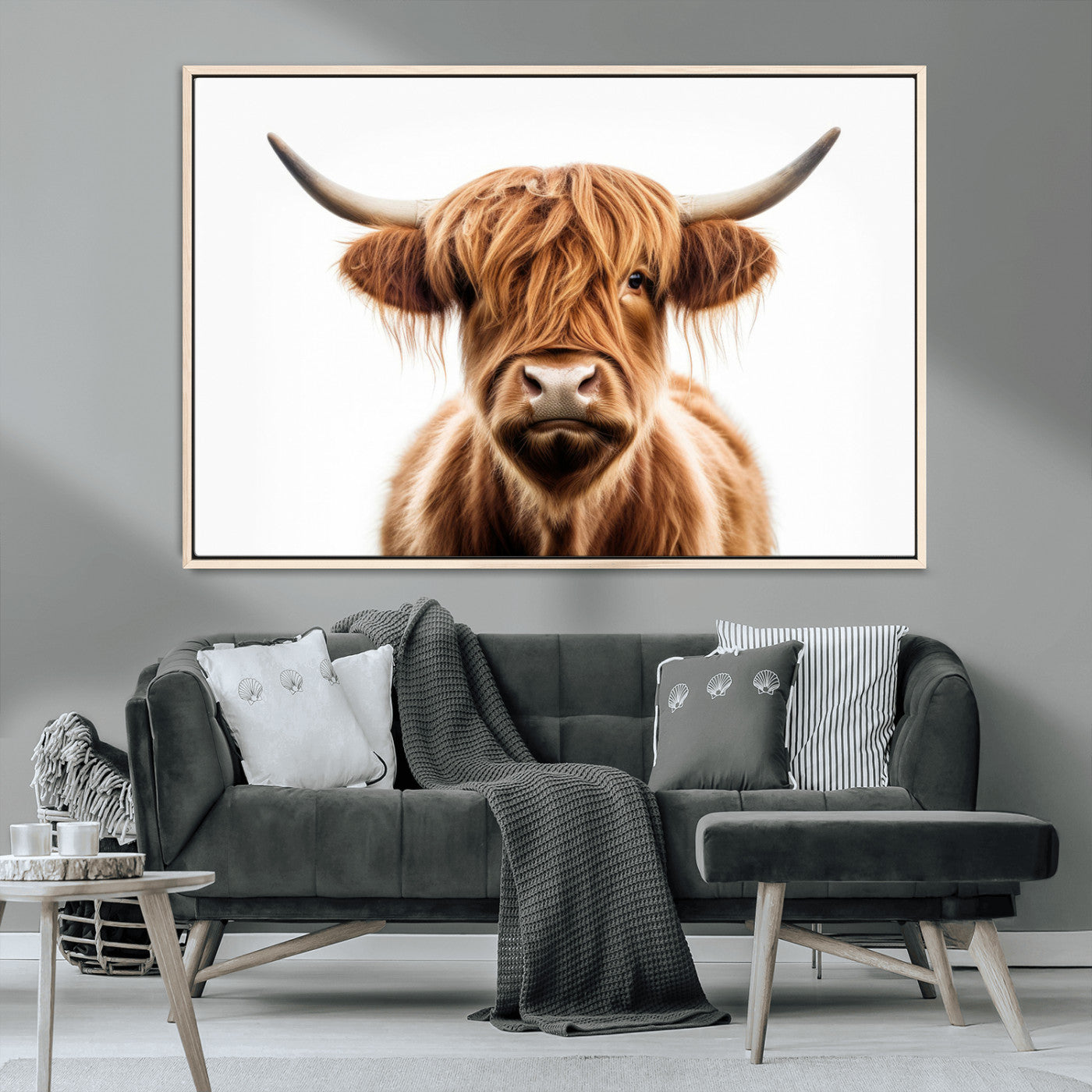 637908607-MGV-FC-93X47-3P_Black-Highland Cow Wall Art Print – Rustic Farmhouse Animal Portrait, Scottish Highland Cattle Canvas, Modern Country Wall Decor for