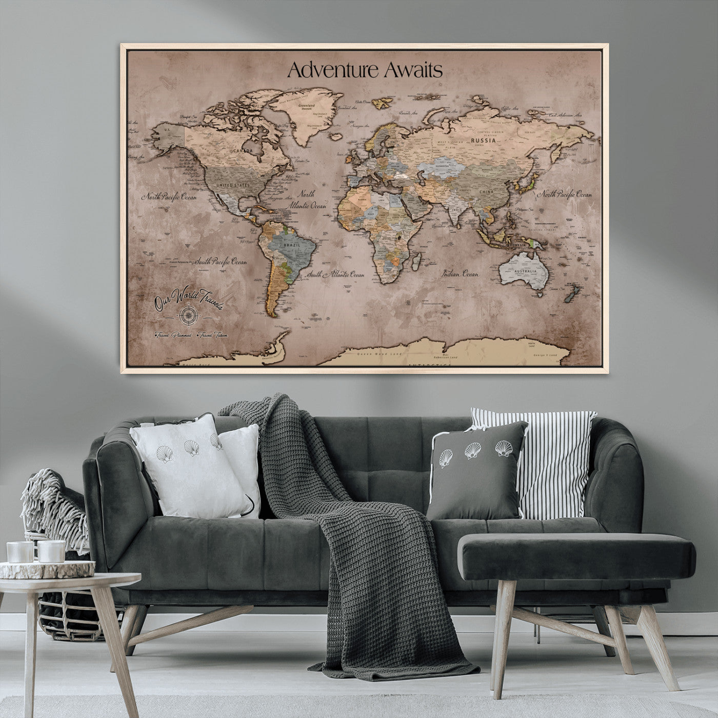 30557812-MGV-CV-36X24-Personalized Push Pin World Map Canvas – Custom Framed Travel Tracker Wall Art for Home, Office
