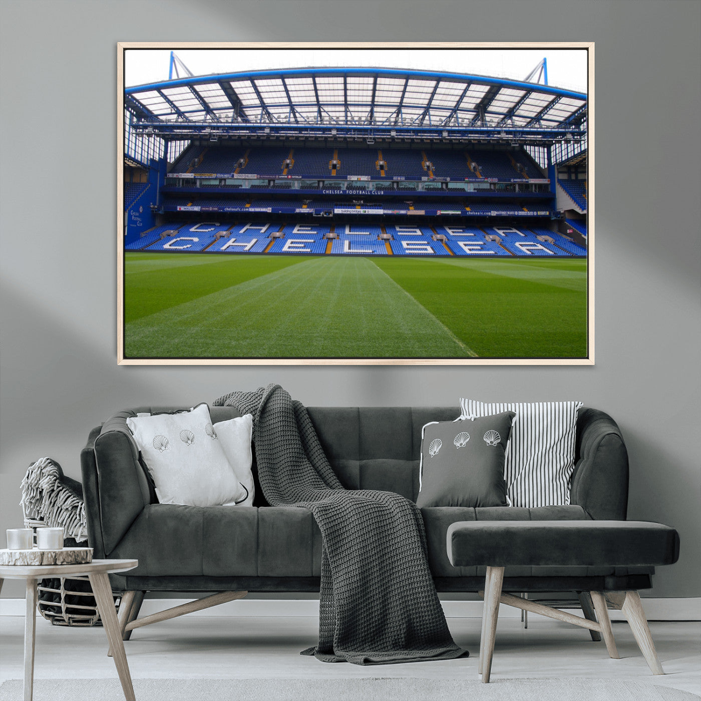 38616413CHELSA-MGV-CV-36X24-Chelsea Stadium Wall Art – Panoramic Football Field Canvas Print, Game Day Sports Decor for Living Room, Office, or Man Cave