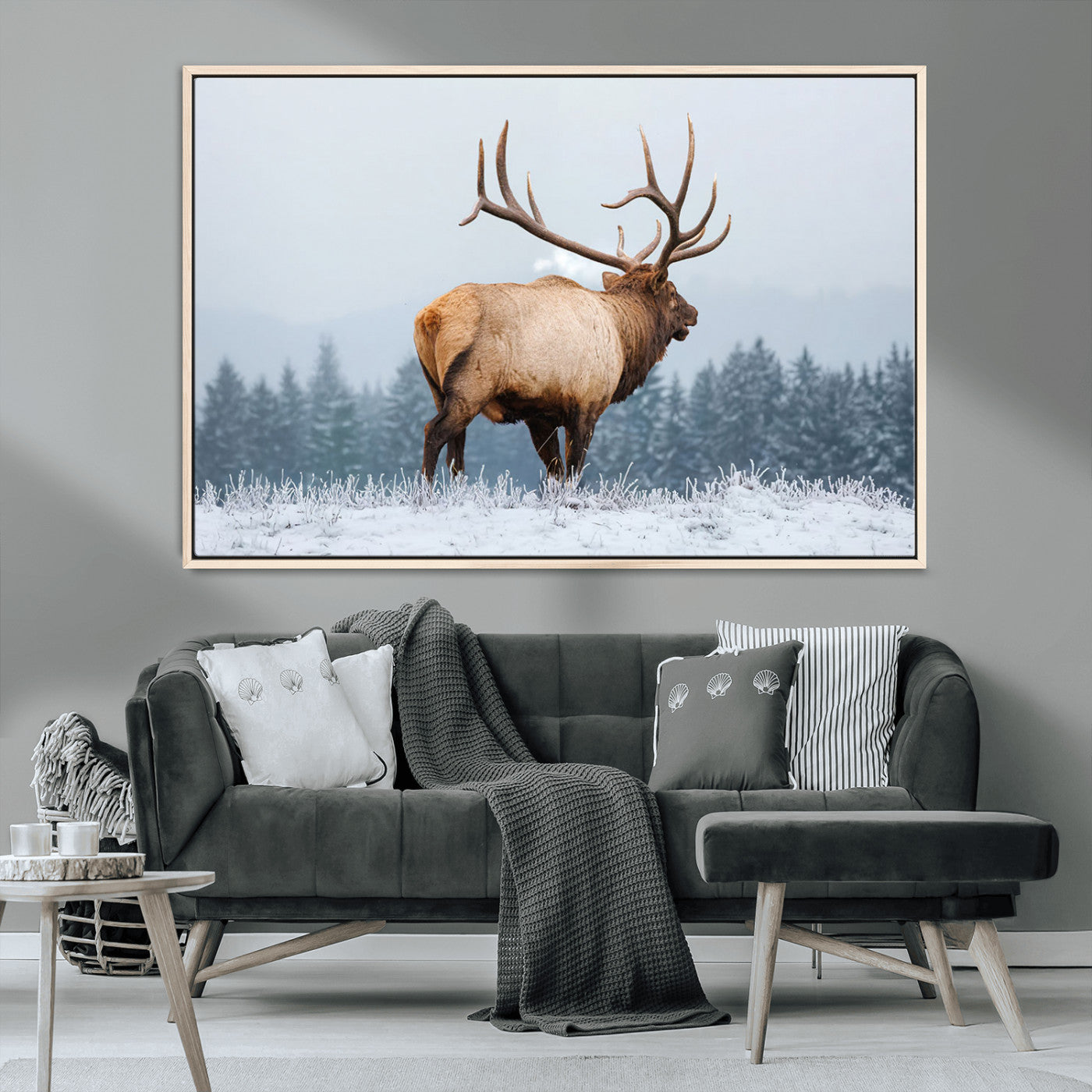 85177251-MGV-CV-36X24-Elk Wall Art – Majestic Wildlife Canvas Print of Bull Elk Snowy Forest, Rustic Nature Decor for Living Room, Cabin, or Office