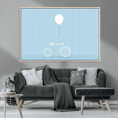 56479838-MGV-CV-36X24-Bicycle Wall Art – Minimalist Blue Canvas Print with Balloon Illustration, Modern Decor Artwork for Kids Room, Nursery, or Living