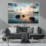 23879436-MGV-CV-36X24-Rocky Ocean Sunset Canvas Wall Art – Seaside Dramatic Seascape, Ocean Sunset Art Print for Coastal Modern Decor for Nature