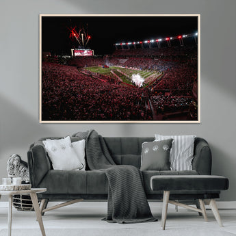 60690191-MGV-CV-36X24-Stadium Wall Art – Night Game Football Canvas Print with Fireworks, Marching Band and Crowd, Panoramic Sports Photography for Man