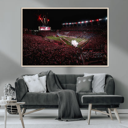 60690191-MGV-CV-36X24-Stadium Wall Art – Night Game Football Canvas Print with Fireworks, Marching Band and Crowd, Panoramic Sports Photography for Man