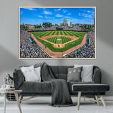 35800083-MGV-CV-36X24-Wrigley Field Baseball Stadium Canvas Wall Art – Packed Crowd Sports Stadium Print, City Skyline Baseball Field Canvas for Game