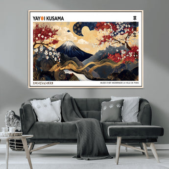 28945903-MGV-CV-36X24-Japanese Wall Art – Mount Fuji Canvas Print with Cherry Blossoms and Golden Wave Motifs, Traditional Asian Inspired Artwork for